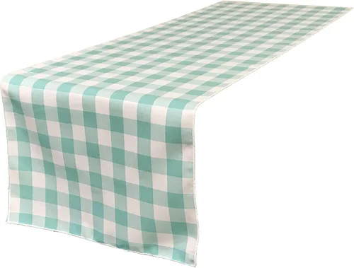 Vista 2 de LA Linen Camino de mesa a cuadros de doble cara, 14 x 108 pulgadas, verde cazador y blanco
