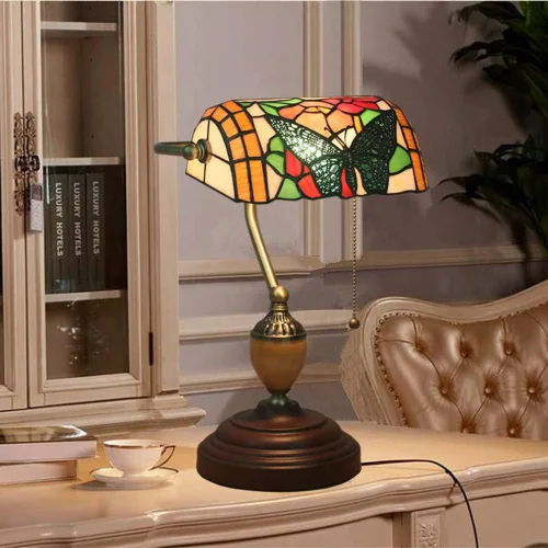 Vista 7 de Baroque Stained Glass Deskp with Pull Cswitch Style Bankerp for Liviroom Office Bedroom Antzinc Base Traditional Tablep for Bedside or Desk Use/B