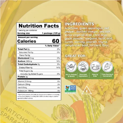 Vista 2 de POSHI Ensalada natural de alcachofas y espárragos, ceto, vegana, sin OMG, baja en carbohidratos + calorías, sin gluten, lista para comer, verduras