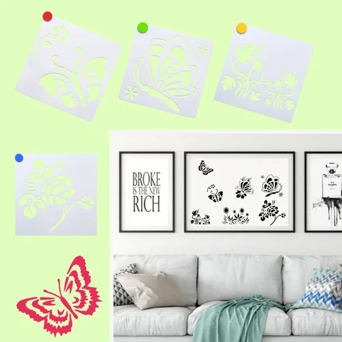 Vista 3 de Mega Pet 24 plantillas de pared de mariposas y flores, patrones de jardín, plantillas de dibujo, plantillas de pintura, plantillas de arte