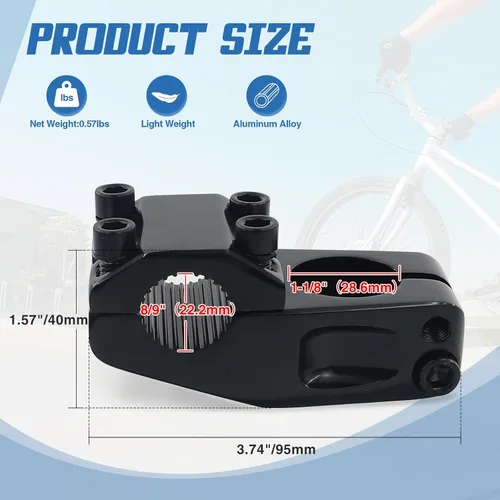Vista 2 de Vástago de bicicleta para bicicleta BMX aleación de aluminio engranaje fijo vástago de bicicleta