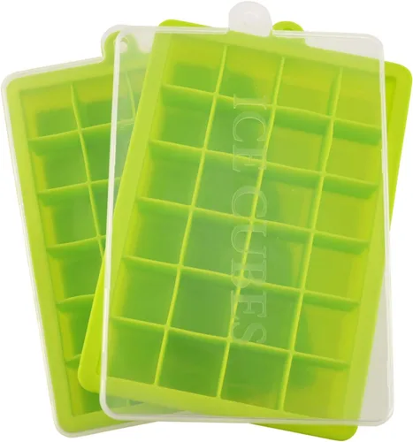Vista 10 de Bandeja para cubitos de hielo, bandejas cuadradas de silicona para cubitos de hielo apilables de fácil liberación con tapa extraíble, 24 cavidades