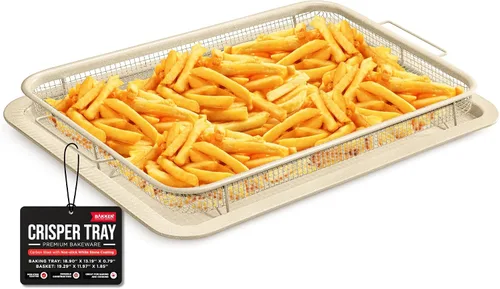 Vista 10 de Bakken Swiss - Bandeja para freidora de aire, 2 en 1, antiadherente, de cobre, con malla elevada, ideal para horno, para hornear y alimentos