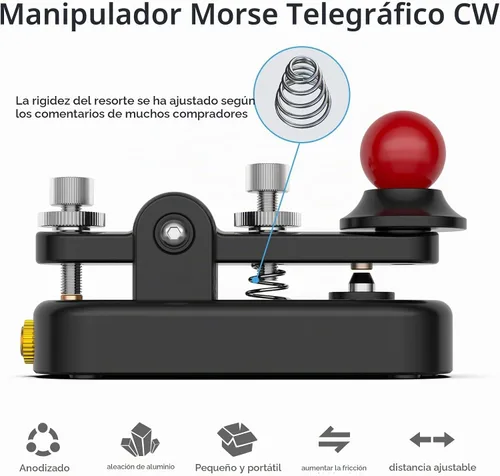 Vista 2 de Mini Morse Radio Key CW HAM Enviar Telegram Single Paddle Morse Code Key con aleación de aluminio Cuerpo Base Negro (S)