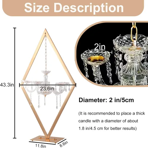 Vista 9 de 2 centros de mesa de diamante de 43 pulgadas para mesas, portavelas de metal, soporte de centro de mesa acrílico, soporte de candelabro dorado