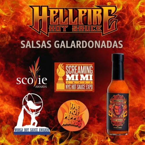 Vista 7 de Hellfire Devil's Blend Salsa picante de jalapeño rojo, galardonada, gourmet, rica y sabrosa, 5 onzas