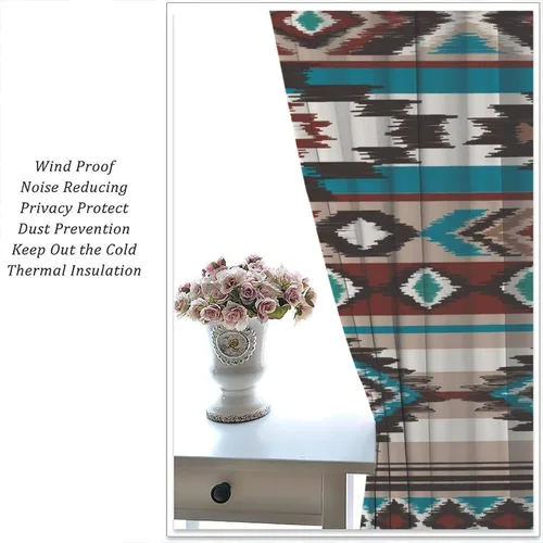 Vista 20 de Cortinas con patrón geométrico tribal, estilo suroeste, azteca, rústico, occidental, nativo americano, opacas, con bolsillo para barra, decoración