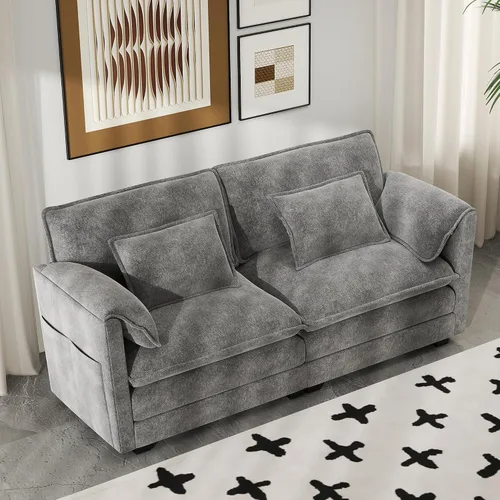 Vista 34 de Real Relax 145'' Sofá seccional modular, sofá convertible de 4 plazas con chenilla, 8 almohadas y 2 reposabrazos para sala de estar, oficina