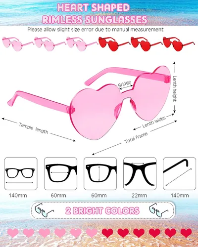 Vista 3 de Photect 12 pares de lentes de sol sin montura en forma de corazón, gafas de sol de corazón transparentes para fiestas