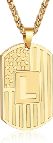 Vista 17 de Bellino Regalos de graduación – Collar con letra inicial de la A a la Z para hombres, niños, adolescentes, acero inoxidable, bandera estadounidense
