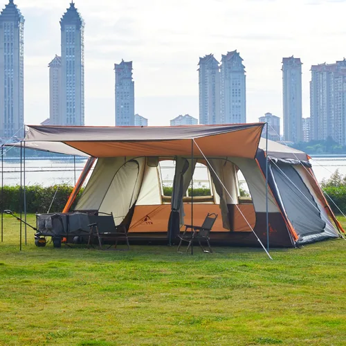 Vista 11 de KTT Extra Large Tent 6-12-14 Person,Family Cabin Tents,2 Rooms,3 Doors and 3 Windows with Mesh,Straight Wall,Waterproof,Double Layer,Big Tent for