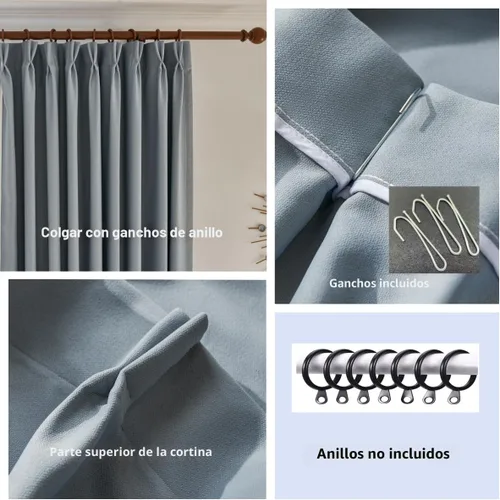 Vista 9 de VisionaryHomeDesign Cortinas Azules de Pliegues Pellizco de Mezcla de Algodón y Lino, Cortinas con Ribete de Greca, Cortinas Oscurecedoras