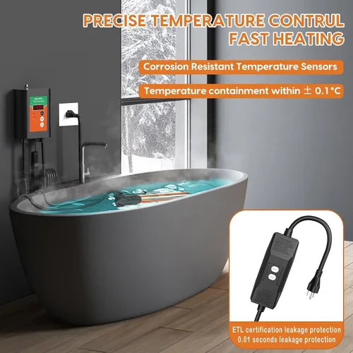 Vista 4 de Calentador de inmersión de 1800 W para bañera de hidromasaje, calentador de agua eléctrico portátil totalmente sumergible con termostato