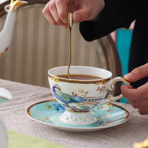 Vista 4 de ACMLIFE Juego de taza de té y platillo de porcelana de hueso – Juego de taza de café y platillo de té de porcelana de hueso, juego de taza de té