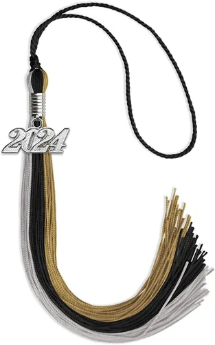 Vista 89 de Endea Graduation Borla de triple color con gota de fecha plateada (negro/dorado/granate, 2020)