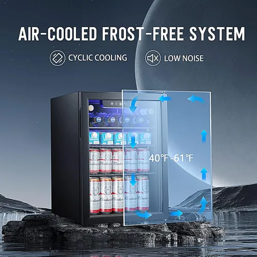 Vista 2 de Antarctic Star Mini refrigerador de 2.6 pies cúbicos para 100 latas, enfriador de vino/gabinete de cerveza pequeña de soda de vidrio de puerta