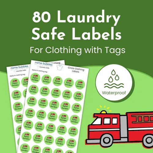 Vista 6 de Name Bubbles - Etiquetas circulares personalizadas para ropa infantil (80 etiquetas) - Calcomanías impermeables con nombre personalizadas