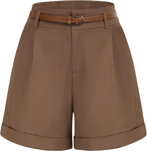 Vista 19 de Belle Poque Bermudas para mujer, cintura elástica, pantalones cortos de pierna ancha con bolsillos y cinturones Negro