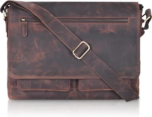 Vista 8 de VALENCHI Bolsa tipo mensajero de cuero de grano completo para laptop de 15.3 pulgadas para hombres y mujeres, compartimento acolchado para laptop