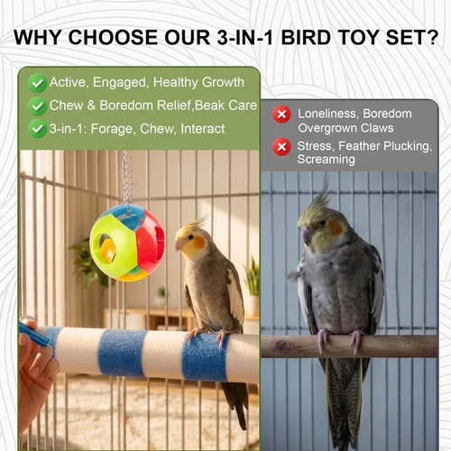 Vista 3 de Perca para pájaros para jaula, 3 piezas, perca de loro para conure, cacatúa