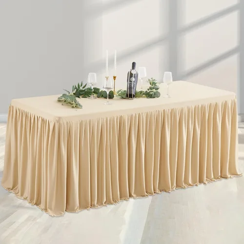 Vista 29 de Manteles de poliéster negro para mesas rectangulares de 4 pies, funda de mesa ajustada sin arrugas de 4 pies con falda para fiestas, bodas