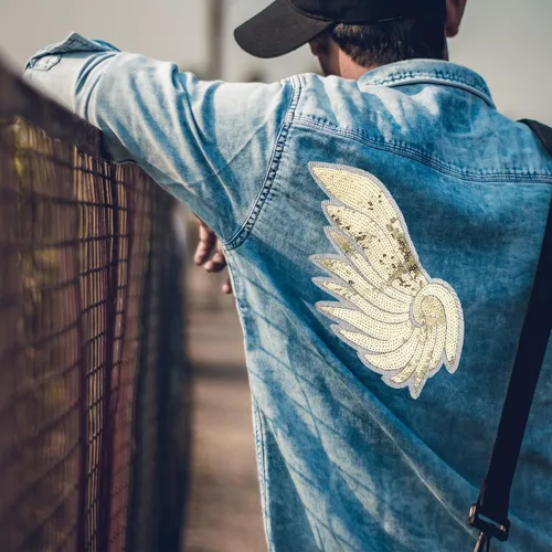 Vista 6 de Gold Sequin Embroidered Angel Wing Patch, Large Wing Design Clothes Applique for Jackets, Decorative Embroidered Badges Costume Accessory for Women
