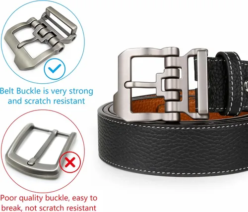 Vista 4 de JingHao Cinturones para hombres grandes y altos, cinturón de cuero para jeans casuales, para trabajo, todos los tamaños, 28 a 64 pulgadas, negro