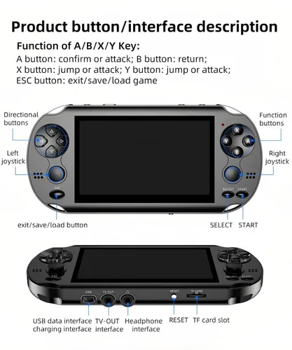 Vista 9 de TAQY 4.3 inch Dual Joystick Video Game Console Built-in 2000 Games Multiple Simulators Support MP4/TV OUT Travel Portable Retro Game Console