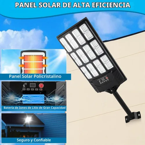 Vista 5 de Farolas solares impermeables para exteriores, 38000 lúmenes, luz de inundación solar gran angular, luz de estacionamiento LED con sensor