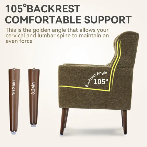 Vista 6 de Silla de Acento Moderna, Sillón Tapizado con Almohada, Sofá Individual de Tela con Asiento de Salón y Patas de Madera, Silla de Acento para Sala