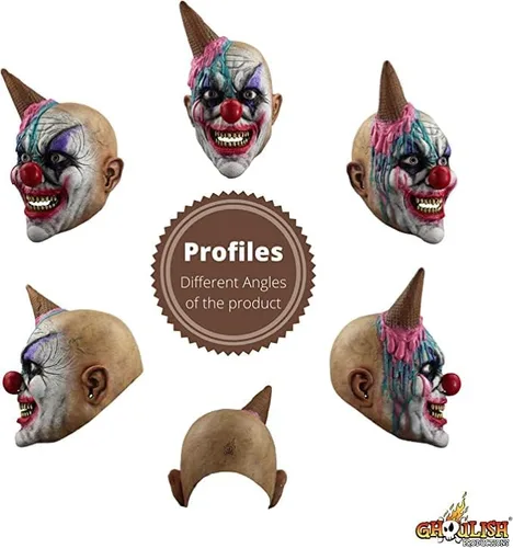 Vista 5 de Ghoulish Productions Máscara de payaso en forma de S, máscara de látex de payaso helado, máscara de payaso para adultos, máscara de látex de payaso