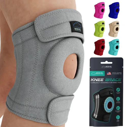 Vista 12 de Modvel ELITE - Rodillera para hombres y mujeres, almohadillas de gel para rótula y estabilizadores laterales para ACL, recuperación de desgarro