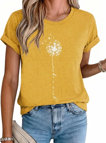 Vista 14 de MaQiYa - Camiseta de verano con estampado de diente de león para mujer, diseño vintage Negro
