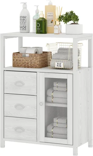 Vista 8 de Homeiju Gabinete de almacenamiento de piso de baño con 3 cajones extraíbles y 1 puerta, gabinete de almacenamiento industrial para cocina, sala