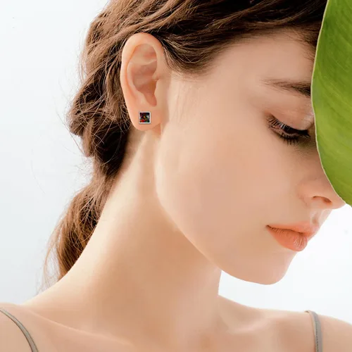Vista 5 de Aretes de ópalo de fuego negro, plata de ley 925, aretes cuadrados negros, joyería de ópalo, regalos de cumpleaños y Navidad para mujeres, Plata