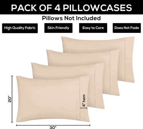 Vista 4 de Utopia Bedding - Juego de 4 fundas de almohada tamaño estándar, con cierre de sobre, tela de microfibra cepillada suave, resistentes al encogimiento