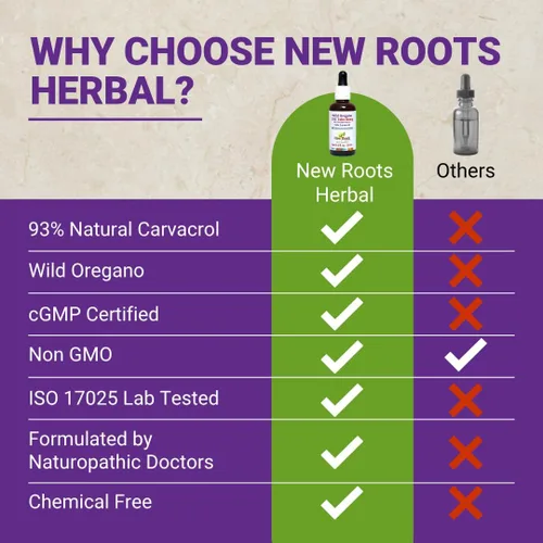 Vista 6 de NEW ROOTS HERBAL Gotas de aceite de orégano silvestre Extra fuerte con 93% de carvacrol (1 onza líquida) 547 porciones, aceite de concentración