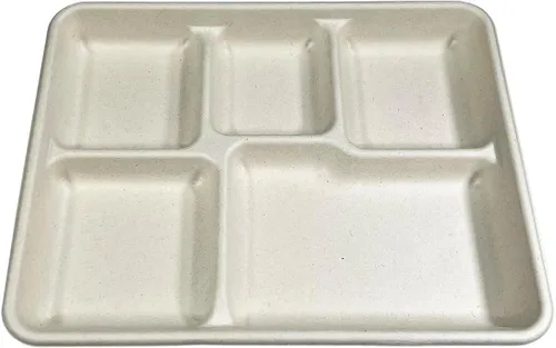 Vista 2 de Bandeja de 5 compartimentos de fibra desechable y compostable de alta resistencia actualizada (500/caja)