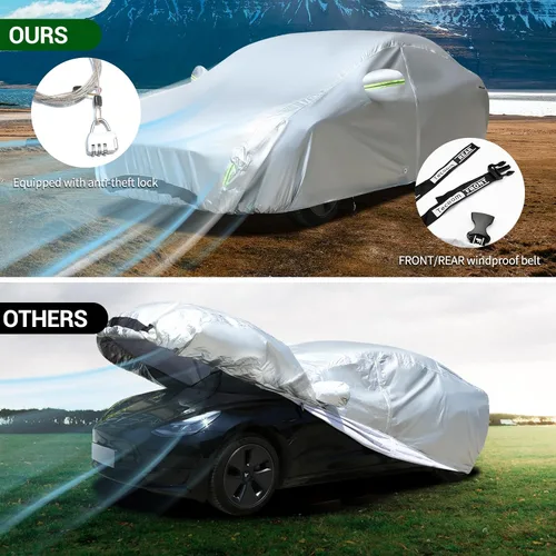 Vista 4 de TECOOM Funda de coche apta para Tesla Model 3, impermeable para todo tipo de clima, modelo 3 2017-2023 con forro polar, malla ventilada, apertura