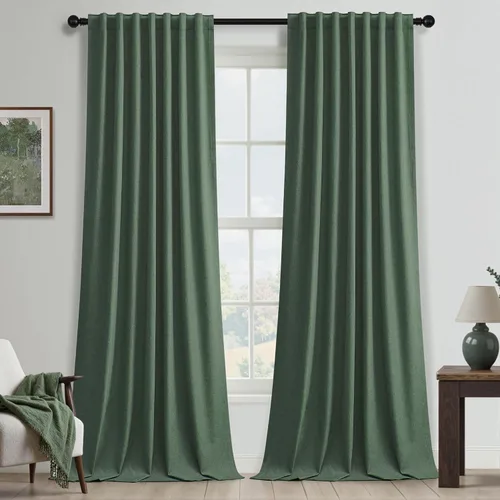 Vista 33 de UHITECH Cortinas cortas de lino de 24 pulgadas de largo para ventanas pequeñas de granja, cortinas opacas modernas para sala de estar, pestañas