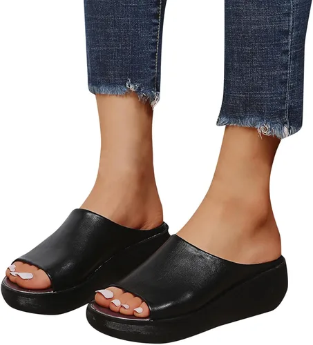 Vista 2 de Sandalias ortopédicas para mujer 2024 de verano, cómodas, ortopédicas, de cuero, con plataforma, con soporte para el arco, sandalias