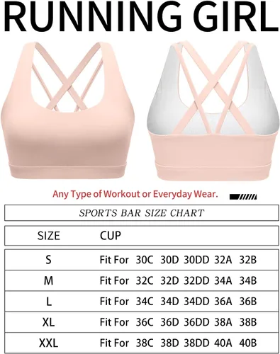 Vista 6 de RUNNING GIRL Sujetador deportivo con tiras para mujer, sexy, espalda cruzada, soporte ligero, brasier de yoga con copas extraíbles