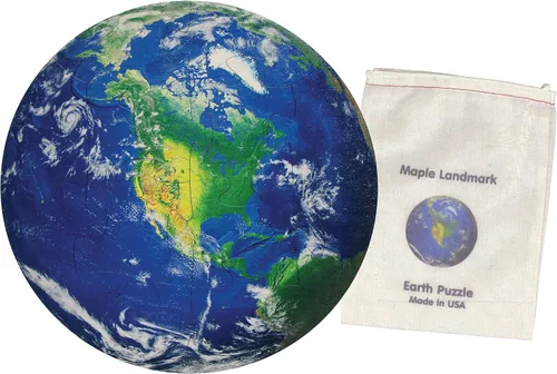Vista 2 de Rompecabezas de madera en forma de tierra para niños, fabricado en Estados Unidos