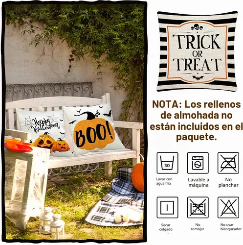 Vista 4 de CH HAICHENG Juego de 4 fundas de almohada de Halloween de 18 x 18 pulgadas, juego de 4 fundas de almohada de lino para sofá cama o decoración