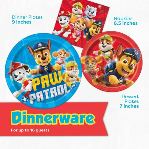 Vista 5 de Decoraciones de cumpleaños de Paw Patrol Sirve a 16 invitados Suministros de fiesta de Paw Patrol con licencia oficial Pancarta, mantel