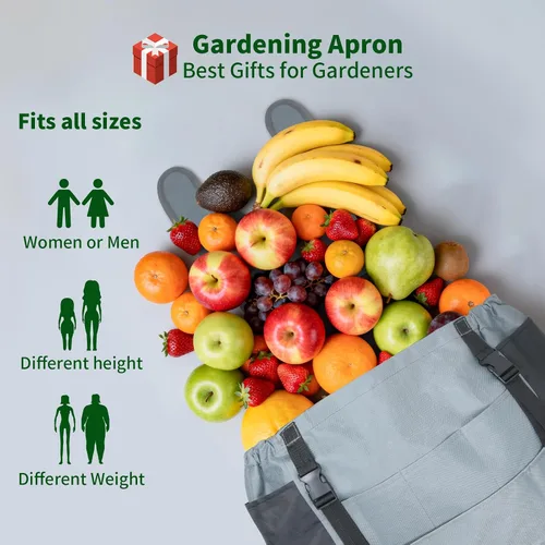 Vista 7 de Delantal de cosecha de jardín, delantal de jardinería con bolsillo inferior de liberación para mujeres y hombres, regalo de jardinería