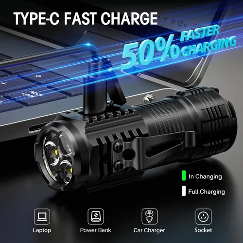 Vista 2 de LETMY Mini linternas recargables con base magnética, paquete de 2 luces brillantes de 3 LED, pequeña linterna EDC con clip para cinturón, 4 modos