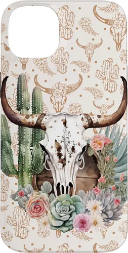 Vista 15 de Western Boho Chic Longhorn Bull Skull Cactus Beige Pattern Case for iPhone 17