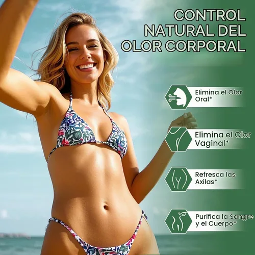 Vista 4 de Suplemento desodorizante corporal de clorofila con 10 mil millones de UFC probióticos, vitamina C y E, perejil, menta, té verde, prebióticos