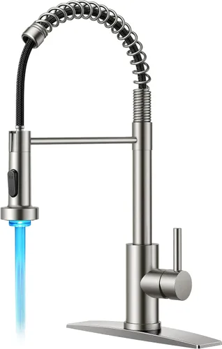 Vista 16 de FORIOUS Grifo de cocina con rociador extraíble, grifo de fregadero clásico de resorte extraíble de acero inoxidable comercial de una sola manija